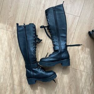 Black Knee-High Lace-Up Boots